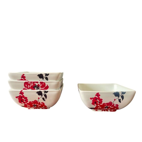 Coventry Square Bowls in the Riley Pattern set of 4 white with red flowers and b - Picture 3 of 8